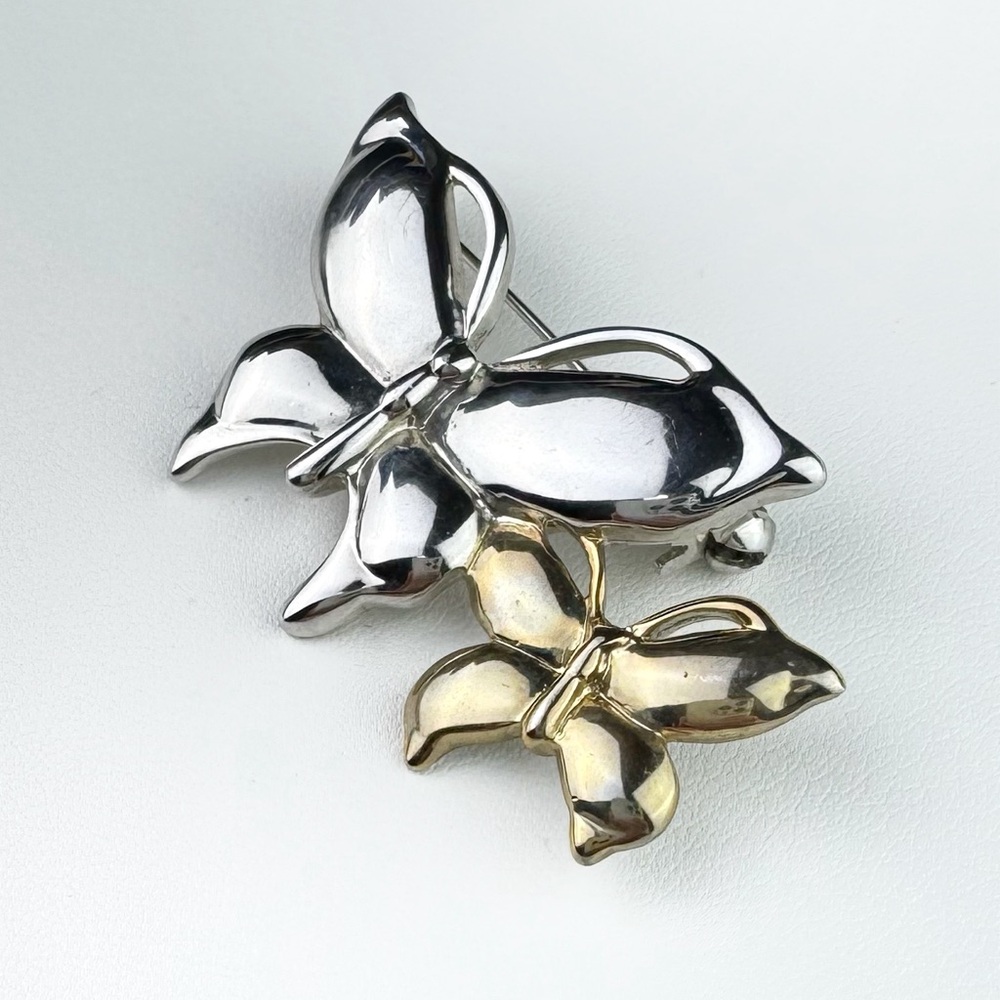 1990s Vintage Brooch Dual Tone Butterflies Gold and Silver Tone